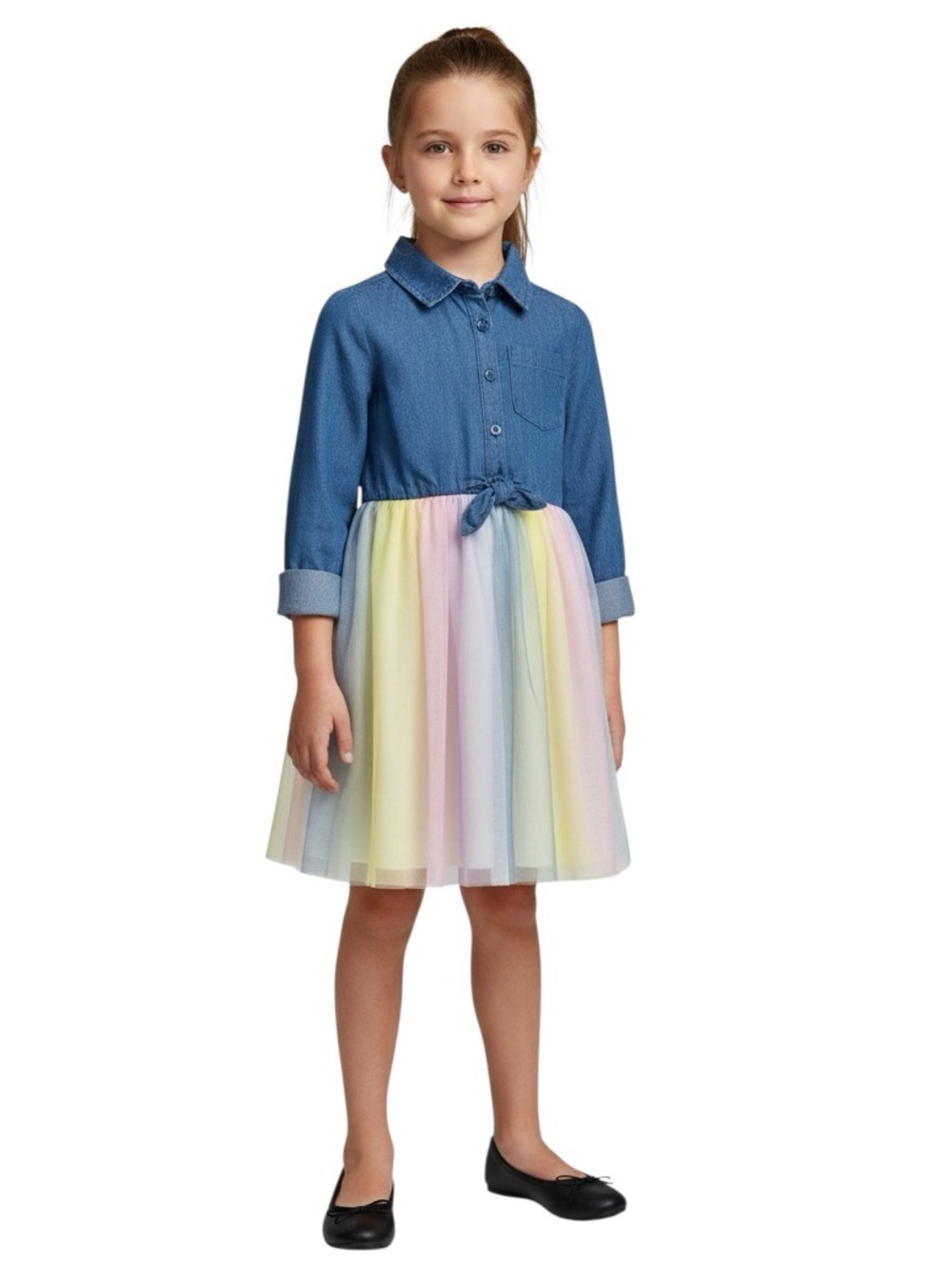 Epic Threads Girls' Denim and Rainbow Tulle Dress Size 5T